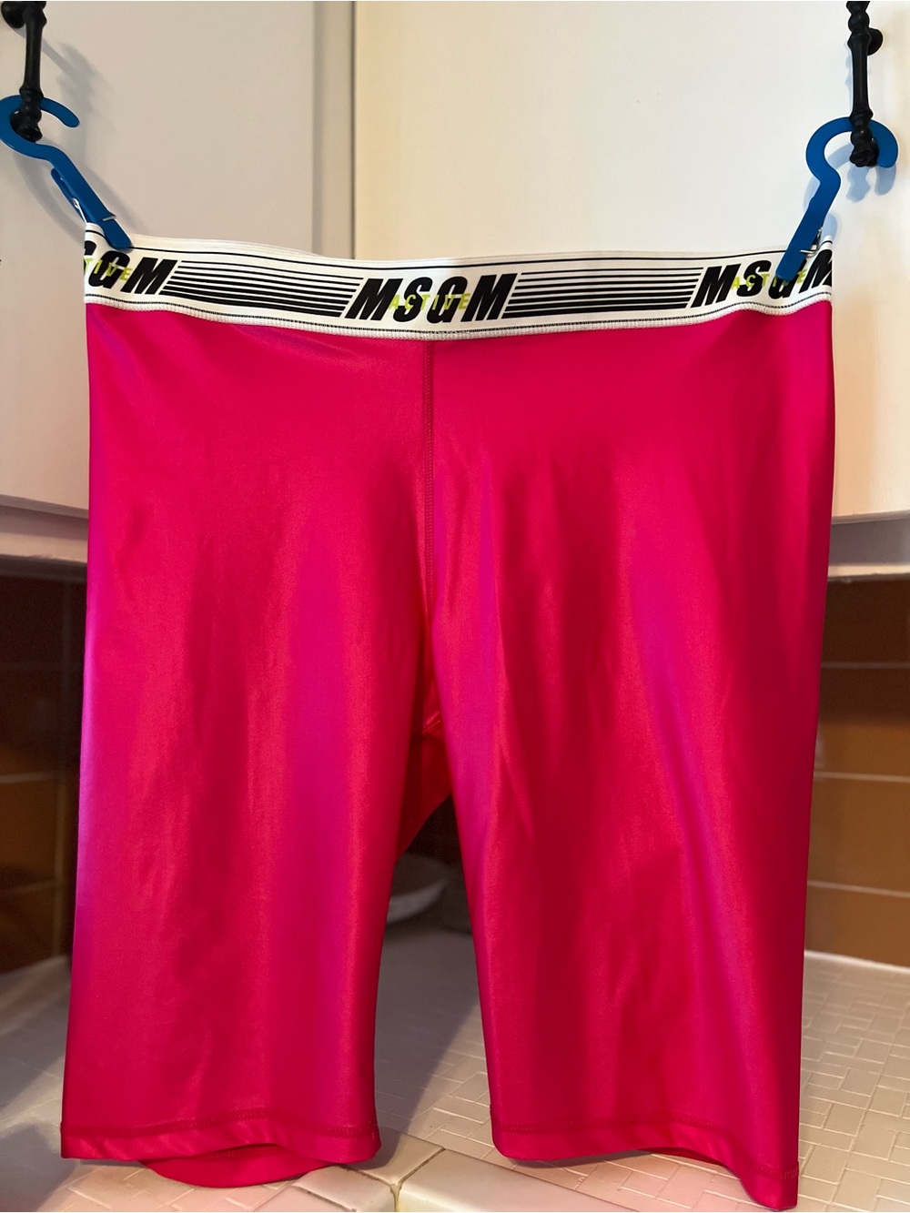 MSGM Hot Pink Logo Waist Biker Shorts
